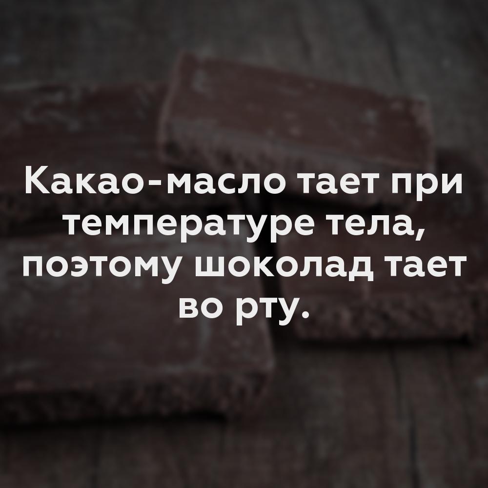 Какао-масло тает при температуре тела, поэтому шоколад тает во рту.